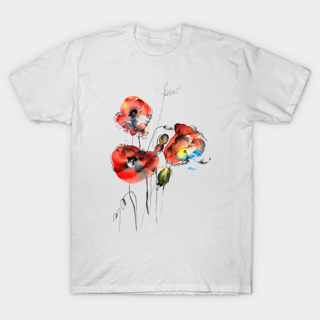 Poppies T-Shirt by Maria Mi Art